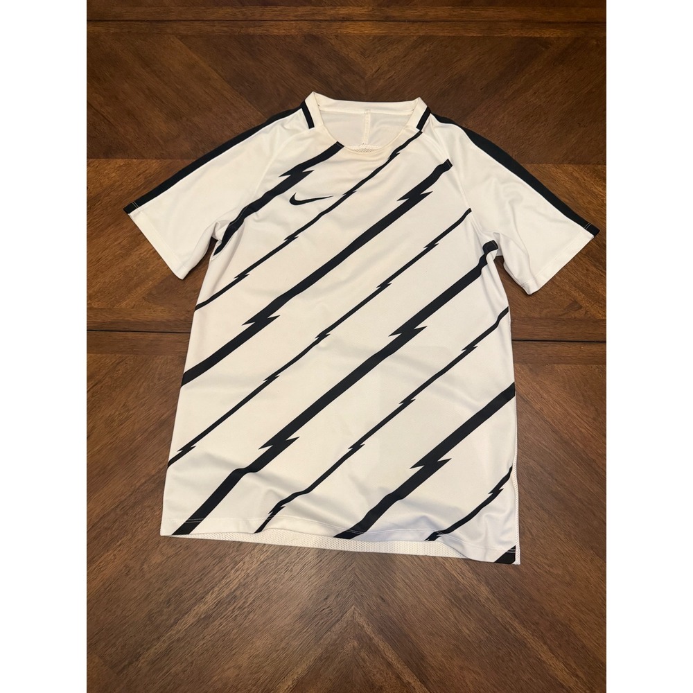 Nike Dry-FIT Soccer‎ Jersey White Black Lightning Bolt Graphic Shirt Mens Medium